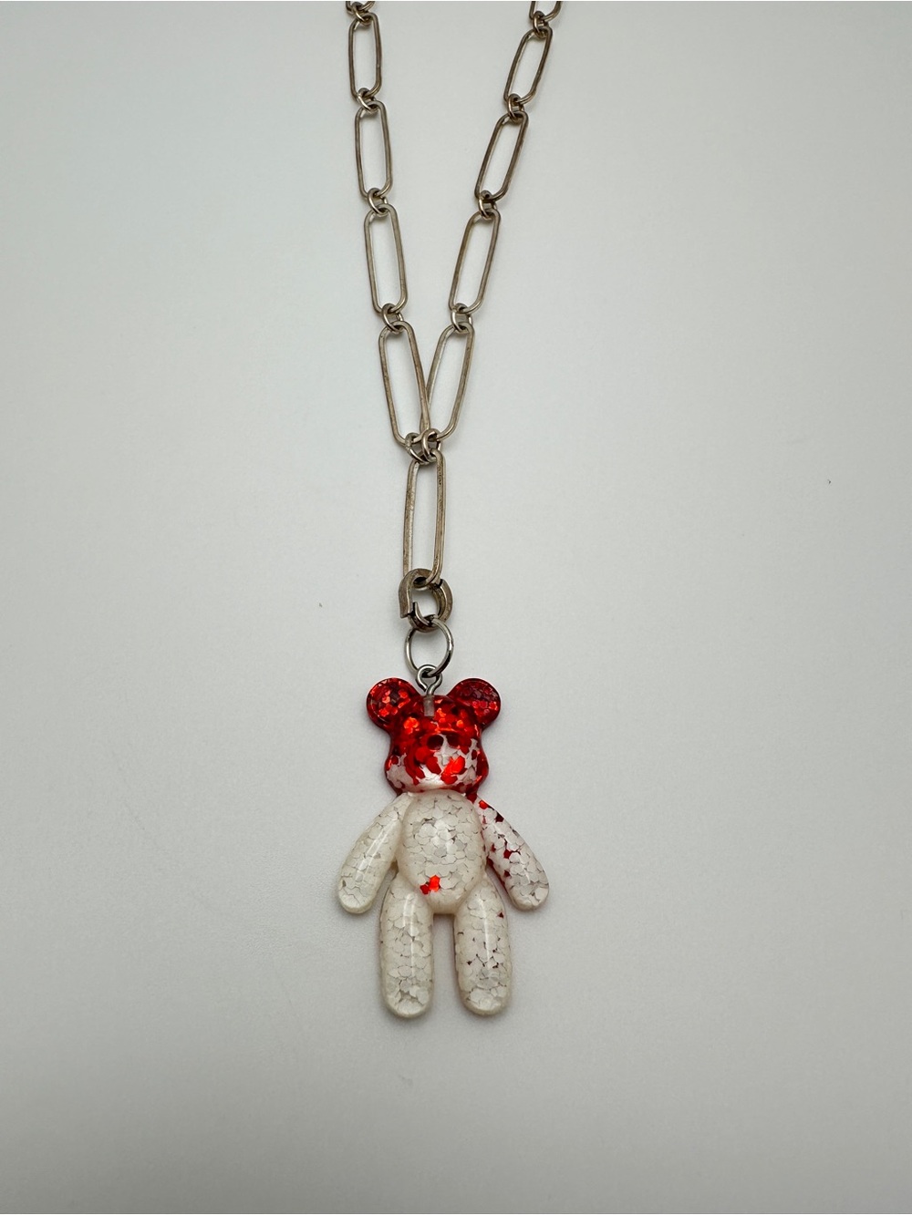 Kids Red & White Bear Pendant Necklace
